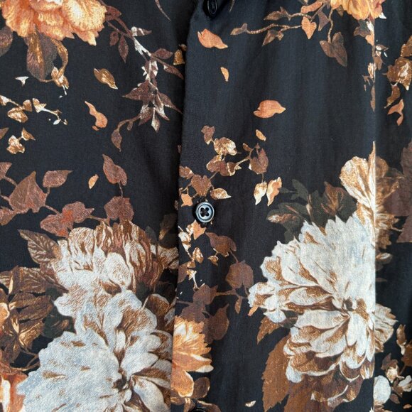 H&M Men's Size Large Button Down Bold Floral Print Black Brown Vintage Vibes - Picture 2 of 10